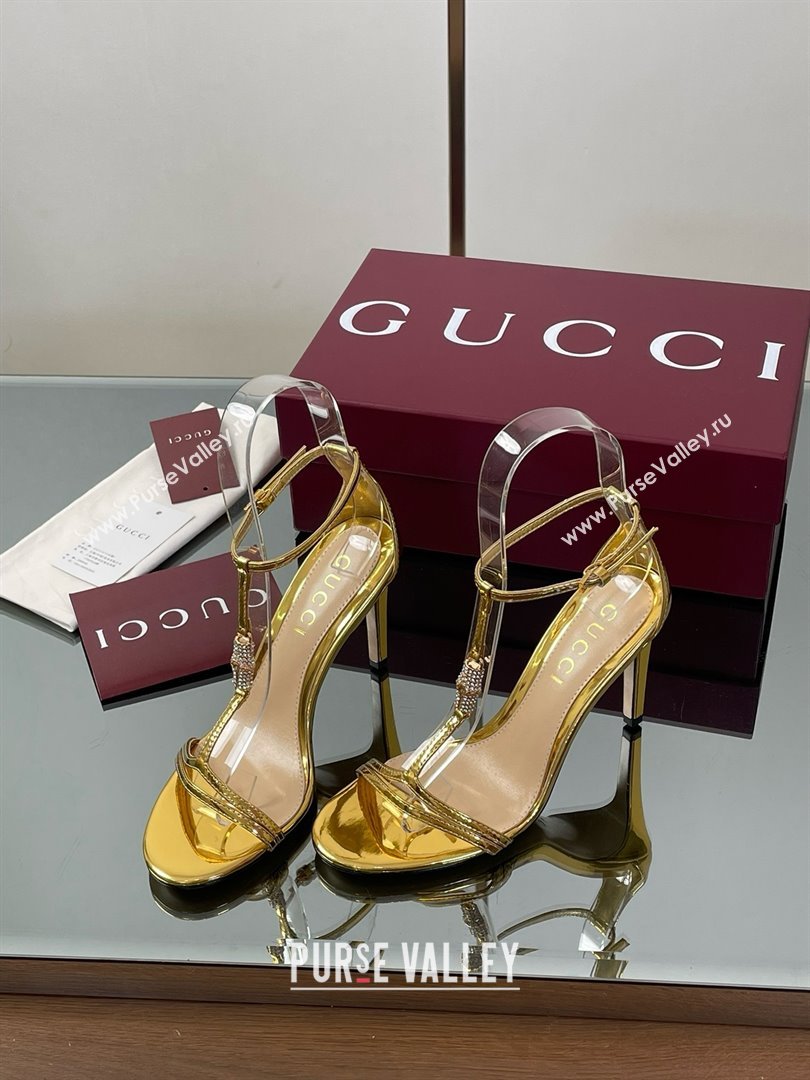 Gucci Patent Leather Sandal with Bamboo 9.5cm Heel Gold 2025 (MD-25070402)