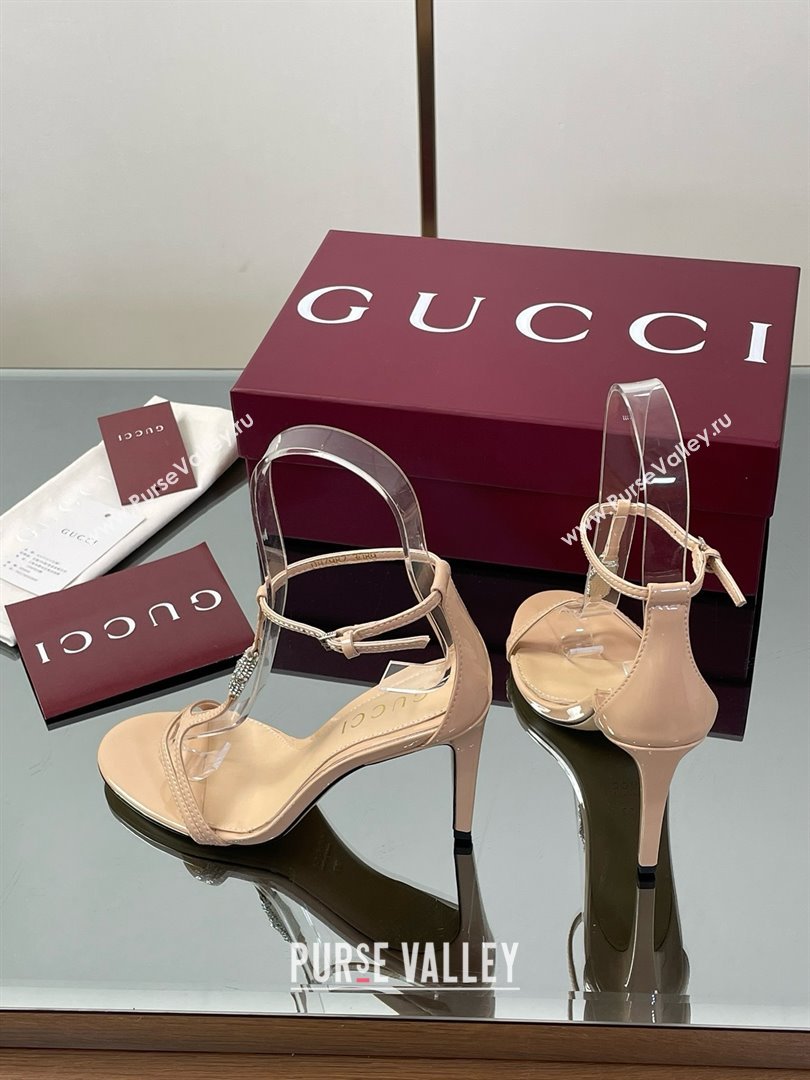 Gucci Patent Leather Sandal with Bamboo 9.5cm Heel Beige 2025 (MD-25070406)