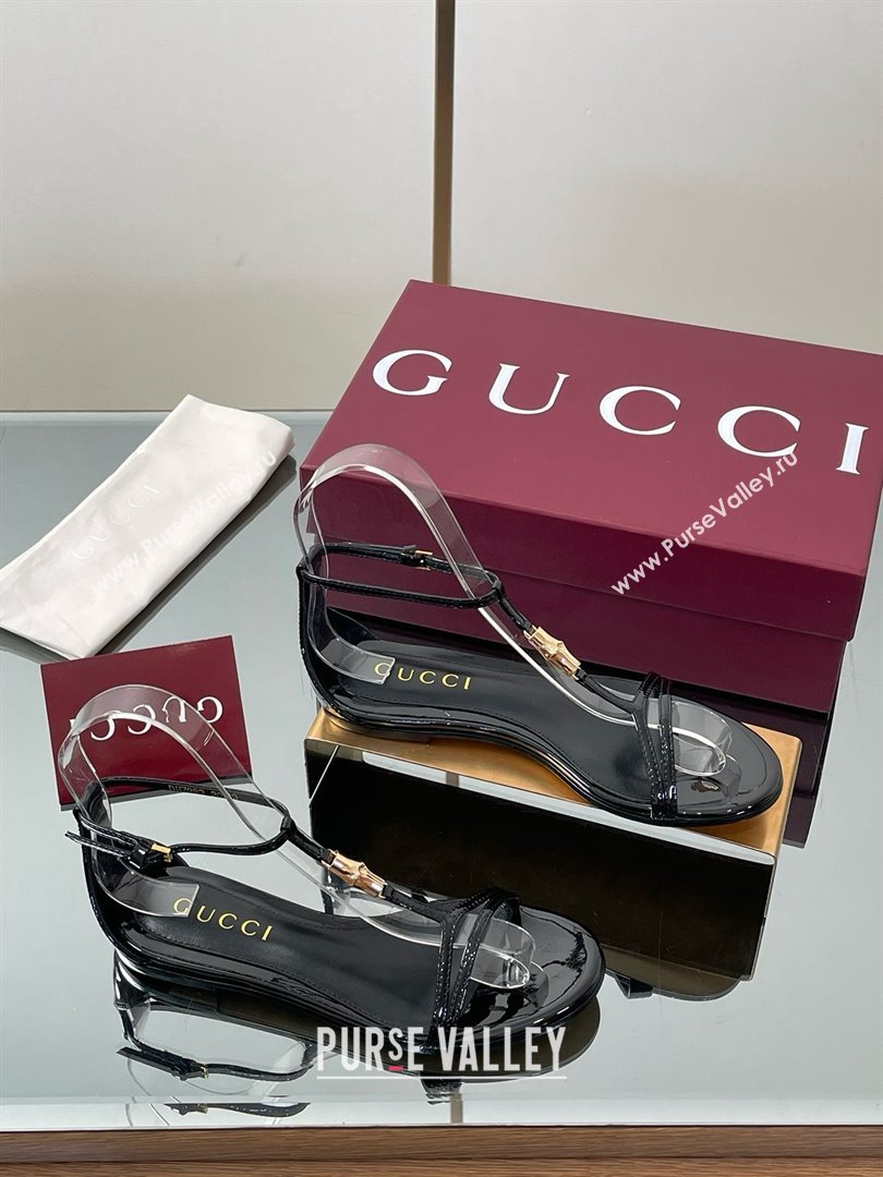 Gucci Patent Leather Thong Sandal with Bamboo Black 2025 (MD-25070407)