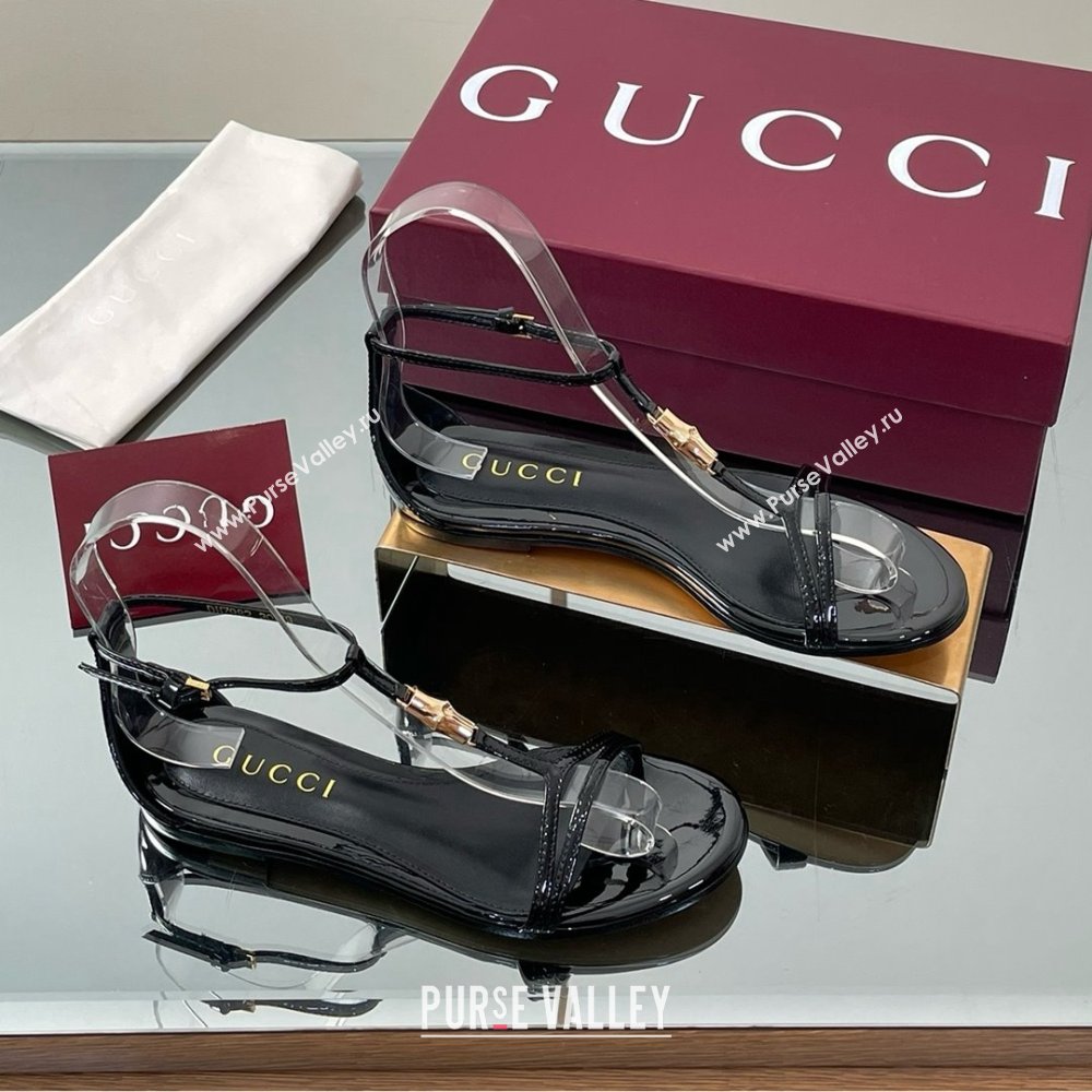 Gucci Patent Leather Thong Sandal with Bamboo Black 2025 (MD-25070407)