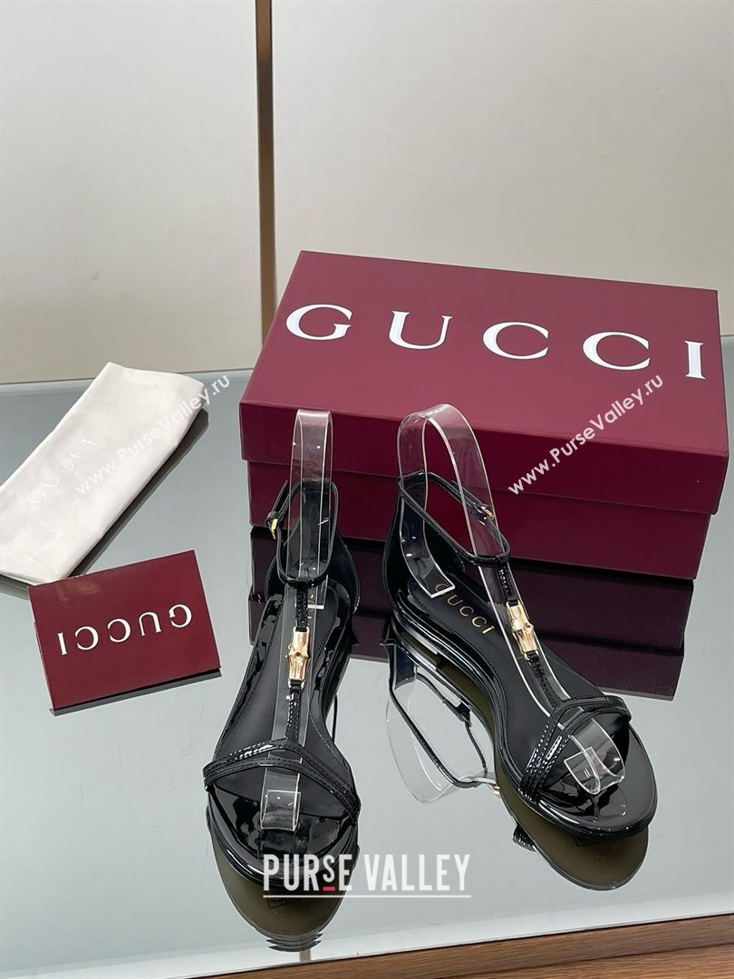 Gucci Patent Leather Thong Sandal with Bamboo Black 2025 (MD-25070407)