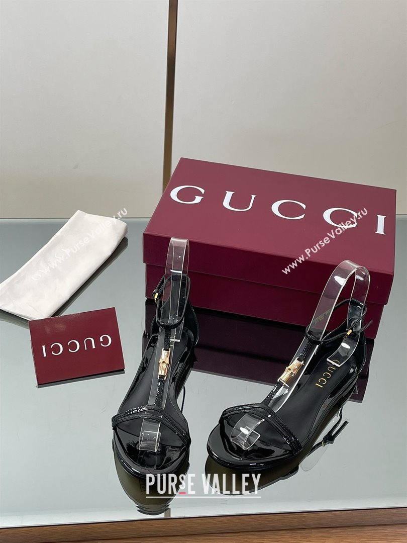 Gucci Patent Leather Thong Sandal with Bamboo Black 2025 (MD-25070407)