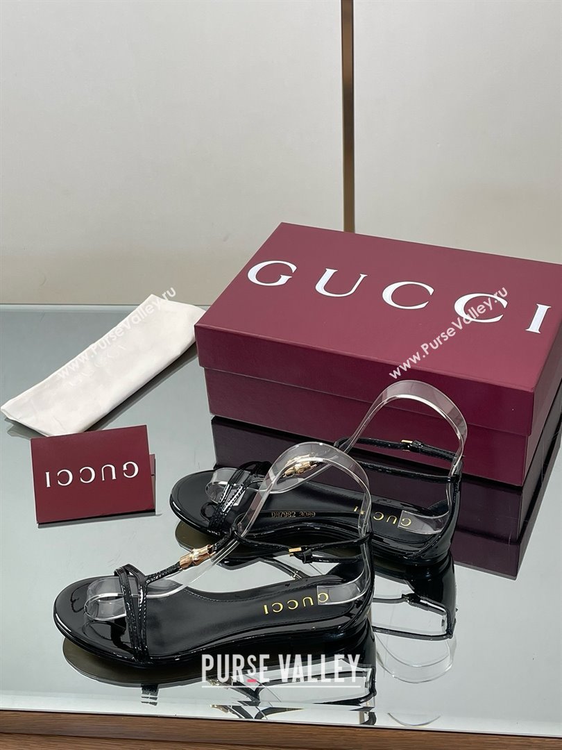 Gucci Patent Leather Thong Sandal with Bamboo Black 2025 (MD-25070407)