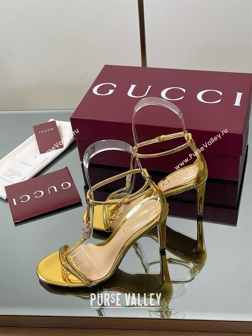 Gucci Patent Leather Sandal with Bamboo 9.5cm Heel Gold 2025 (MD-25070402)