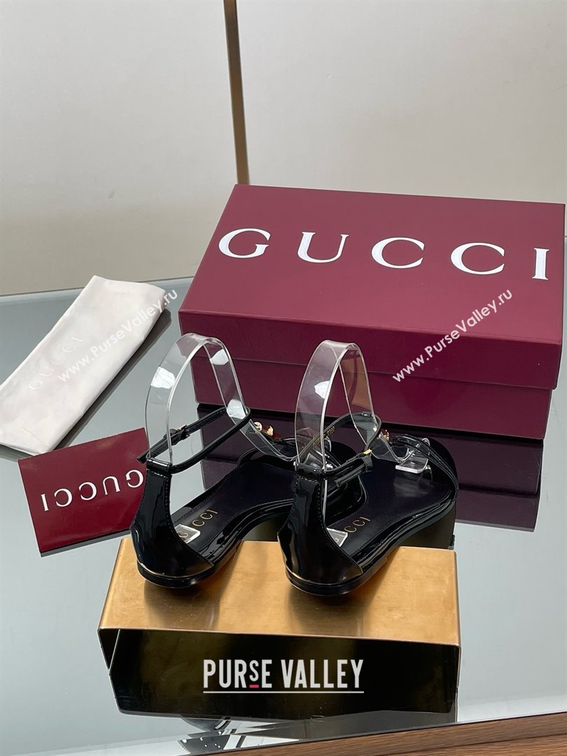 Gucci Patent Leather Thong Sandal with Bamboo Black 2025 (MD-25070407)