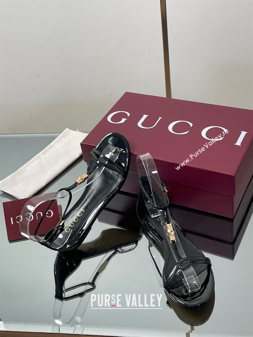 Gucci Patent Leather Thong Sandal with Bamboo Black 2025 (MD-25070407)