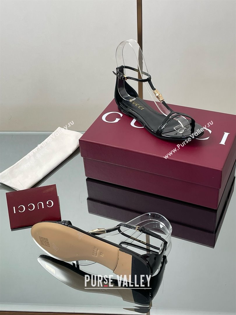Gucci Patent Leather Thong Sandal with Bamboo Black 2025 (MD-25070407)