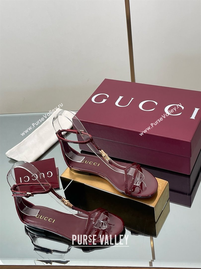 Gucci Patent Leather Thong Sandal with Bamboo Burgundy 2025 (MD-25070408)