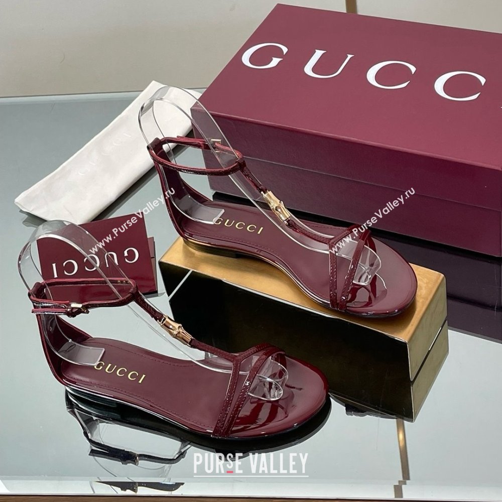 Gucci Patent Leather Thong Sandal with Bamboo Burgundy 2025 (MD-25070408)