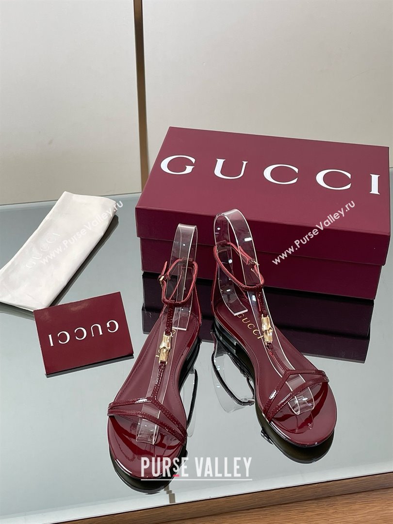Gucci Patent Leather Thong Sandal with Bamboo Burgundy 2025 (MD-25070408)