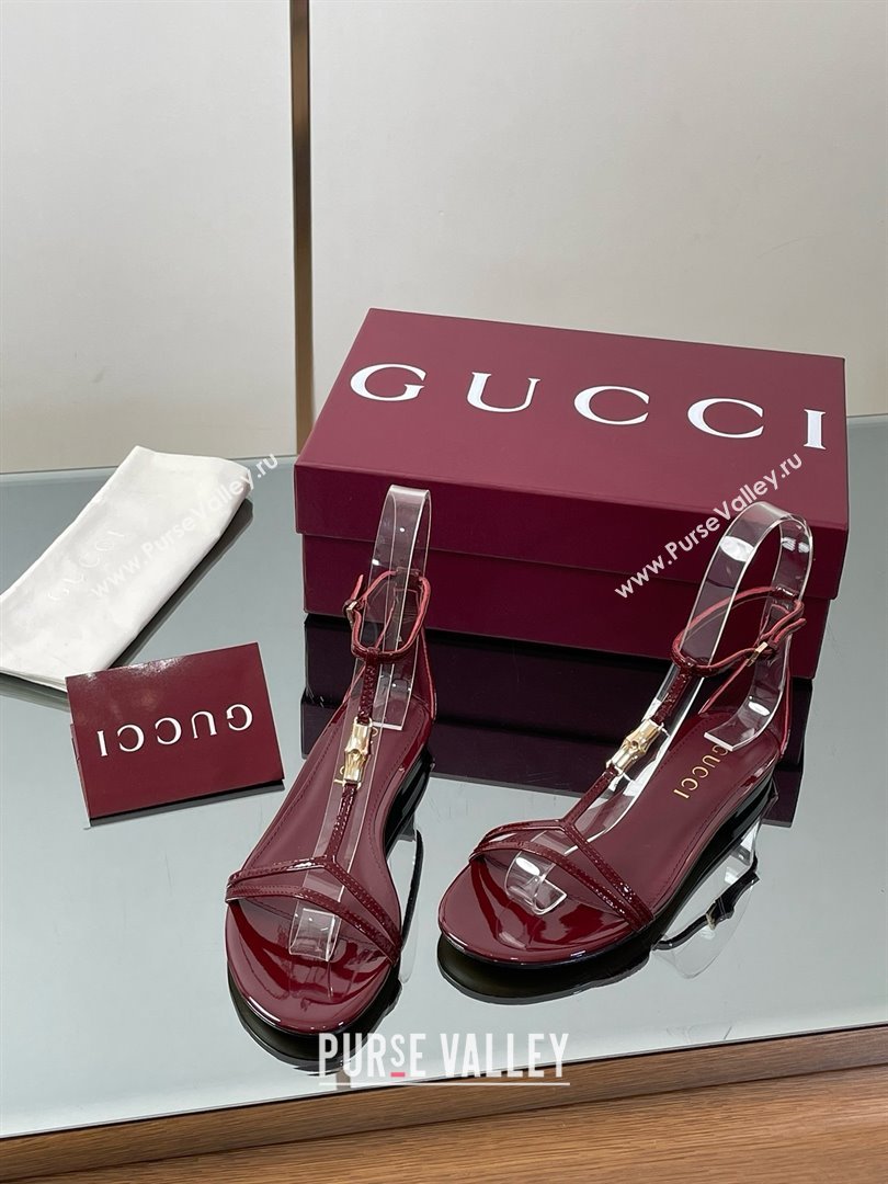 Gucci Patent Leather Thong Sandal with Bamboo Burgundy 2025 (MD-25070408)