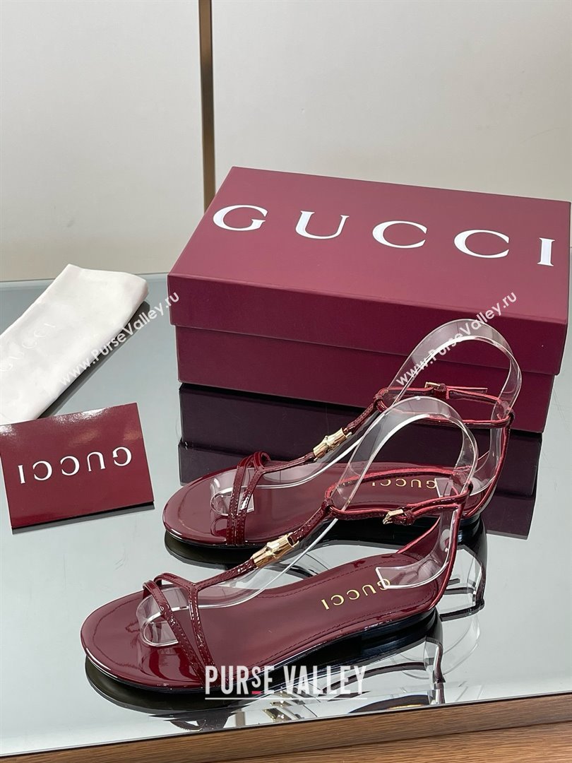 Gucci Patent Leather Thong Sandal with Bamboo Burgundy 2025 (MD-25070408)