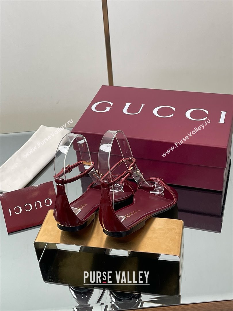 Gucci Patent Leather Thong Sandal with Bamboo Burgundy 2025 (MD-25070408)