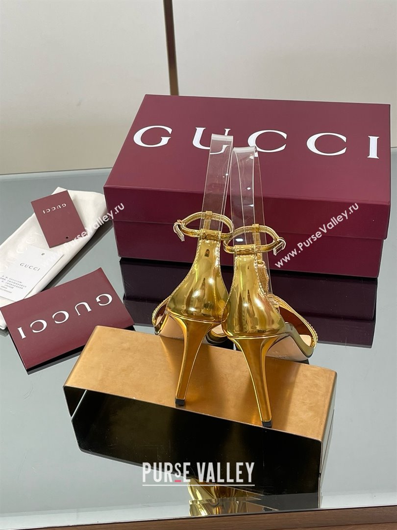 Gucci Patent Leather Sandal with Bamboo 9.5cm Heel Gold 2025 (MD-25070402)