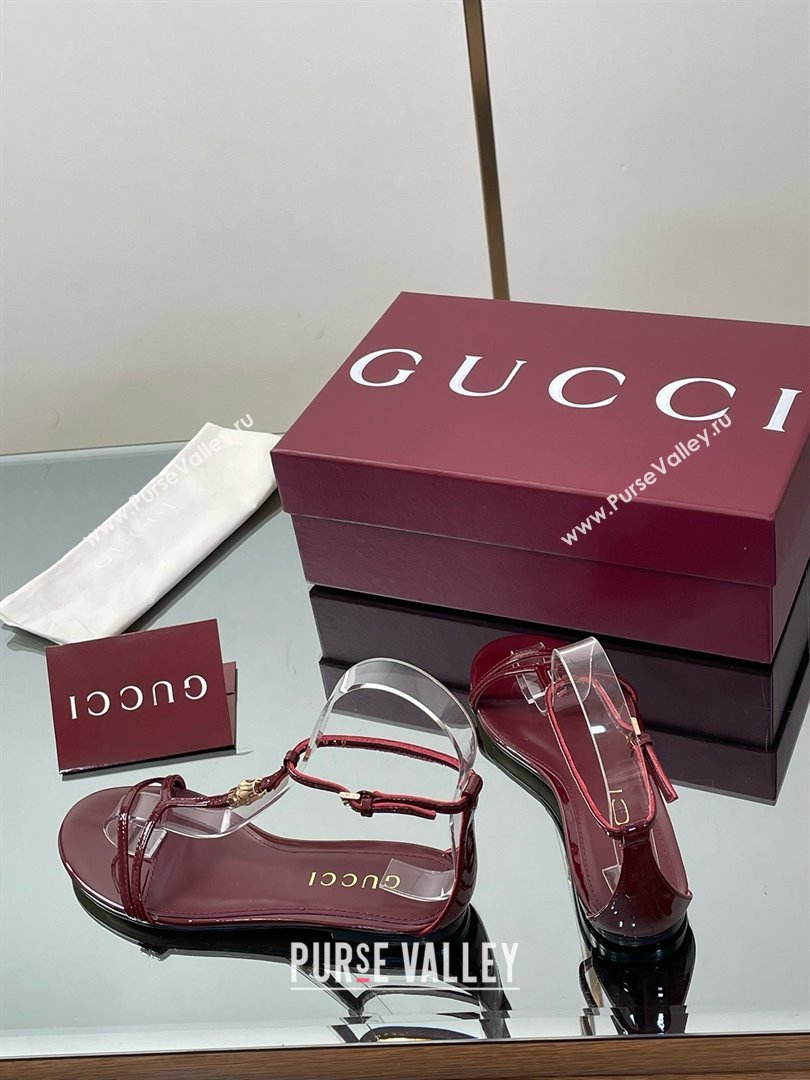 Gucci Patent Leather Thong Sandal with Bamboo Burgundy 2025 (MD-25070408)