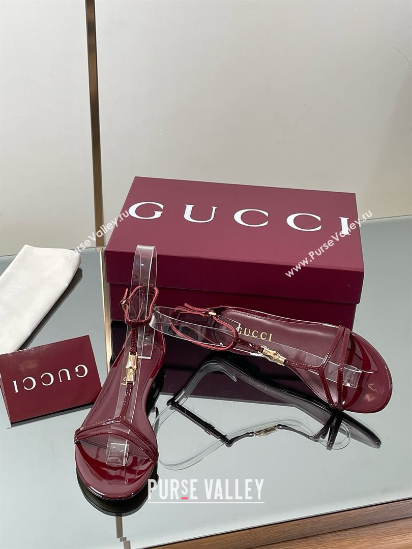 Gucci Patent Leather Thong Sandal with Bamboo Burgundy 2025 (MD-25070408)