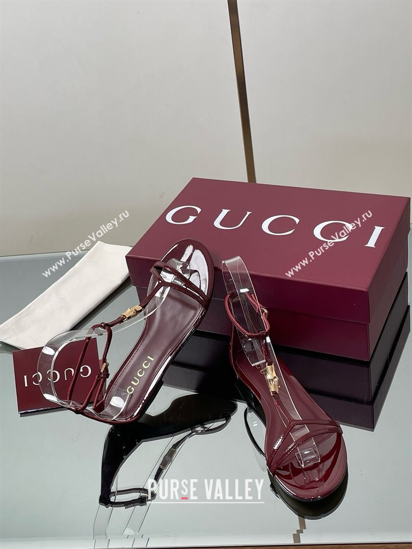 Gucci Patent Leather Thong Sandal with Bamboo Burgundy 2025 (MD-25070408)