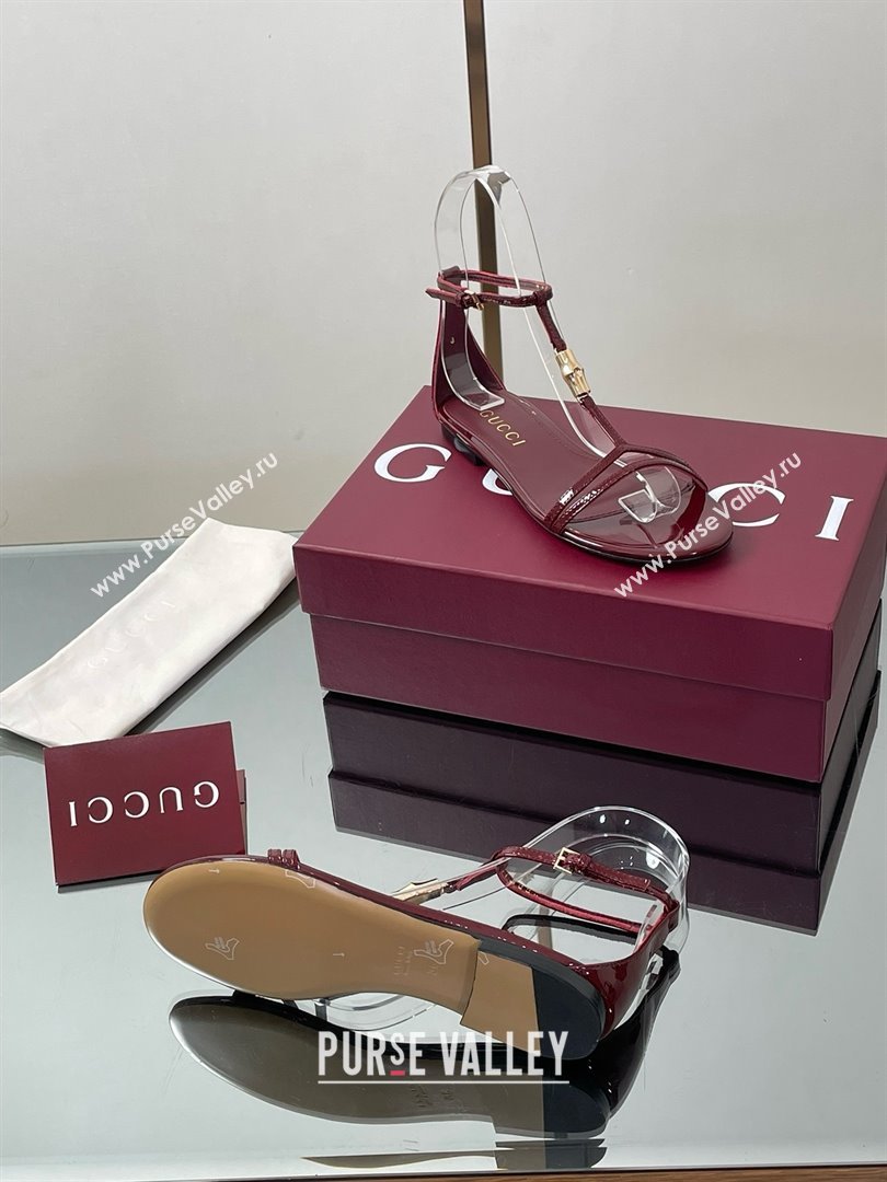 Gucci Patent Leather Thong Sandal with Bamboo Burgundy 2025 (MD-25070408)