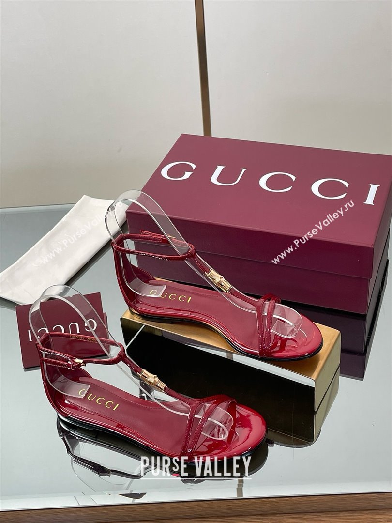 Gucci Patent Leather Thong Sandal with Bamboo Deep Red 2025 (MD-25070409)