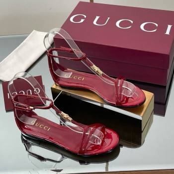 Gucci Patent Leather Thong Sandal with Bamboo Deep Red 2025 (MD-25070409)