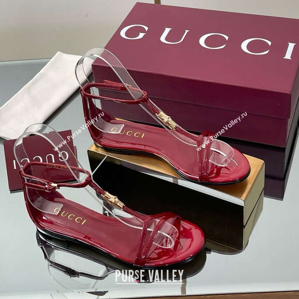 Gucci Patent Leather Thong Sandal with Bamboo Deep Red 2025 (MD-25070409)