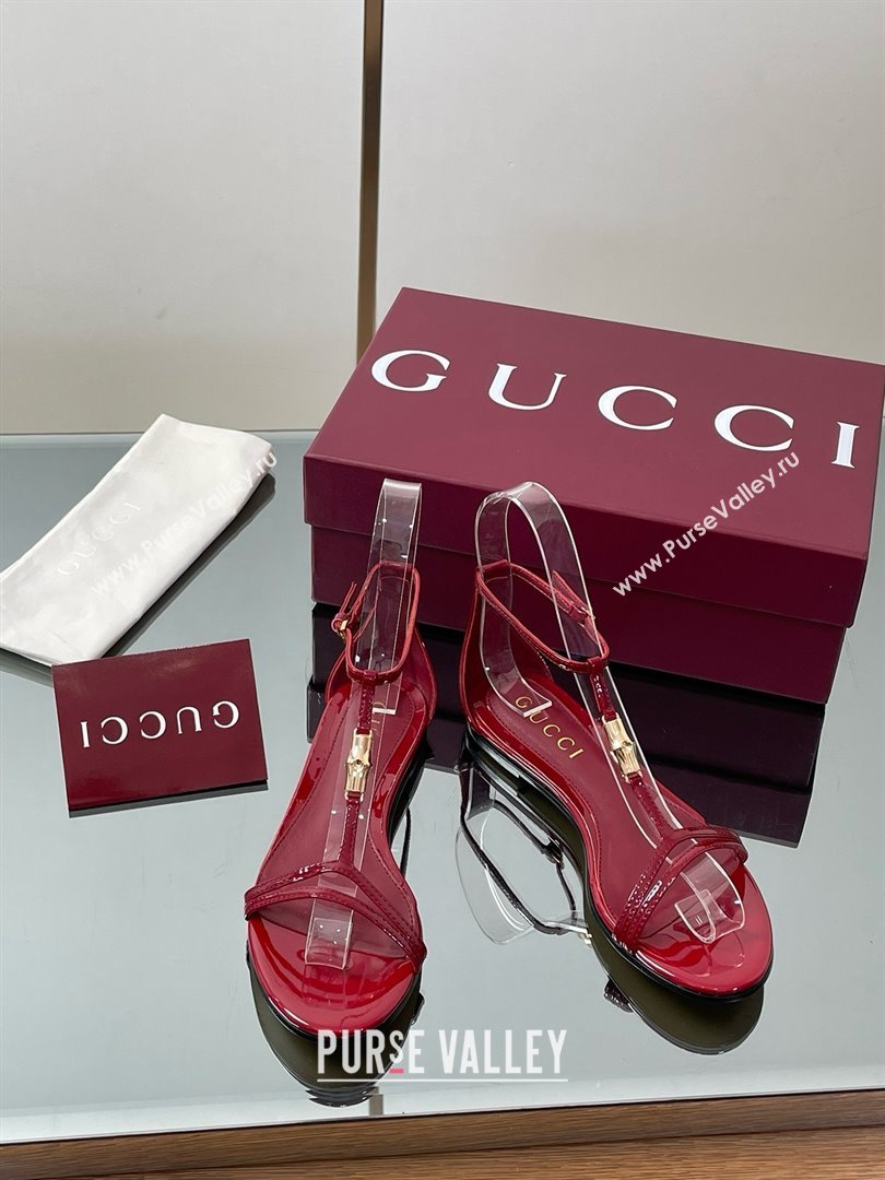 Gucci Patent Leather Thong Sandal with Bamboo Deep Red 2025 (MD-25070409)