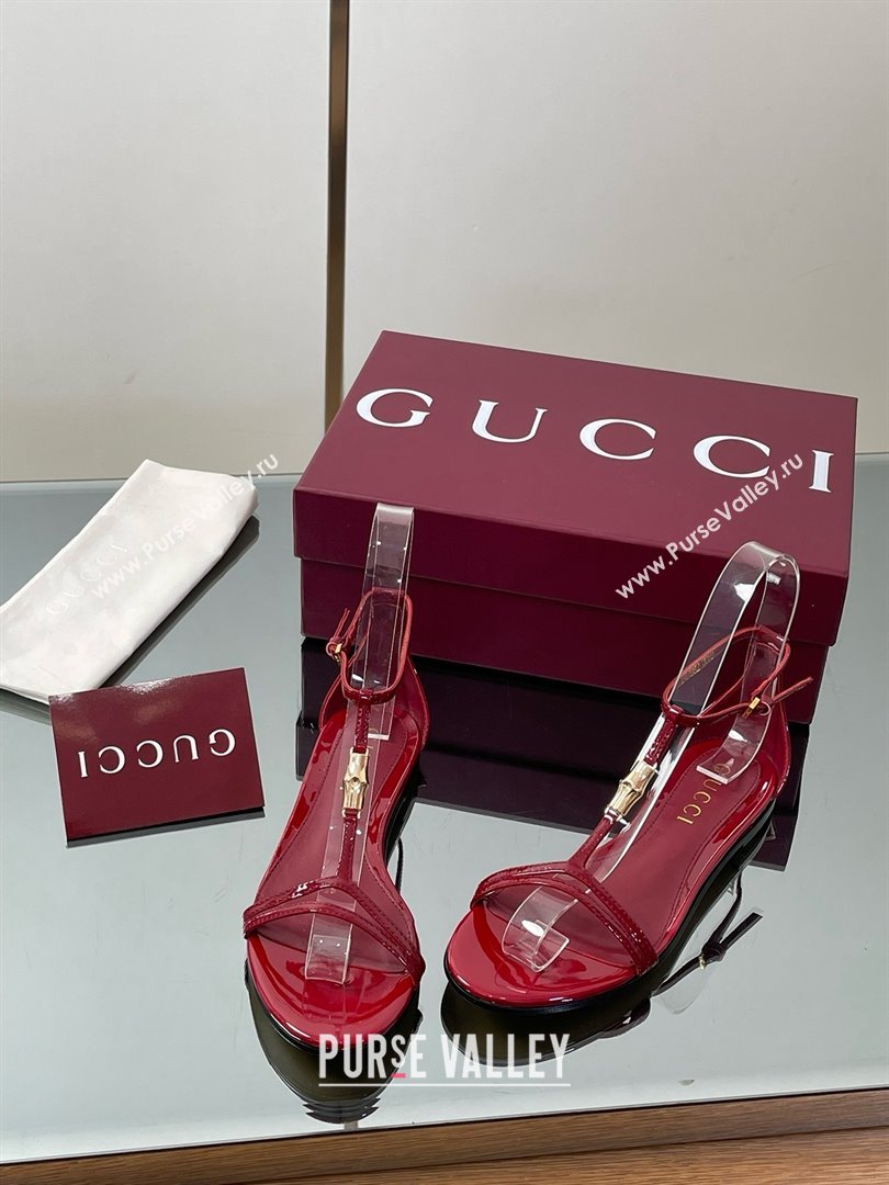 Gucci Patent Leather Thong Sandal with Bamboo Deep Red 2025 (MD-25070409)