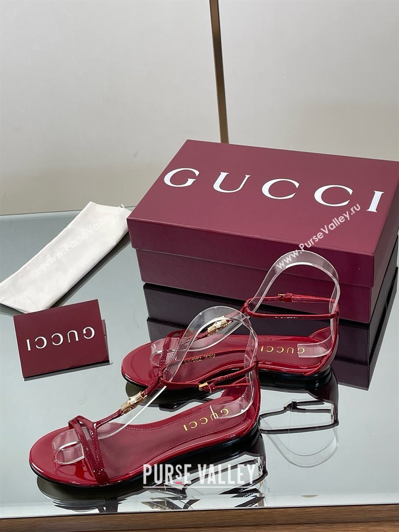 Gucci Patent Leather Thong Sandal with Bamboo Deep Red 2025 (MD-25070409)