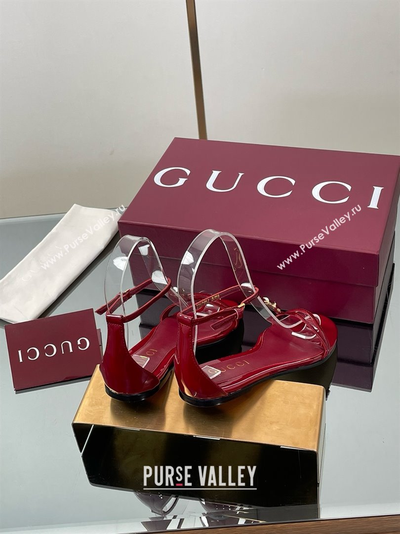 Gucci Patent Leather Thong Sandal with Bamboo Deep Red 2025 (MD-25070409)