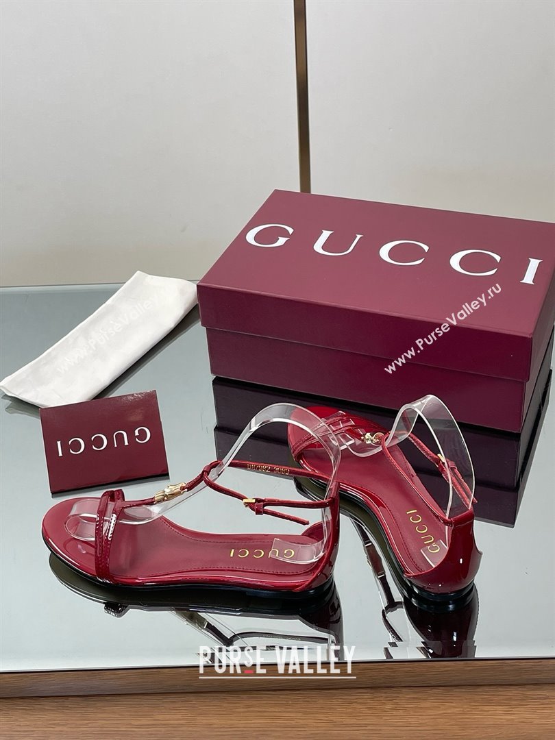 Gucci Patent Leather Thong Sandal with Bamboo Deep Red 2025 (MD-25070409)