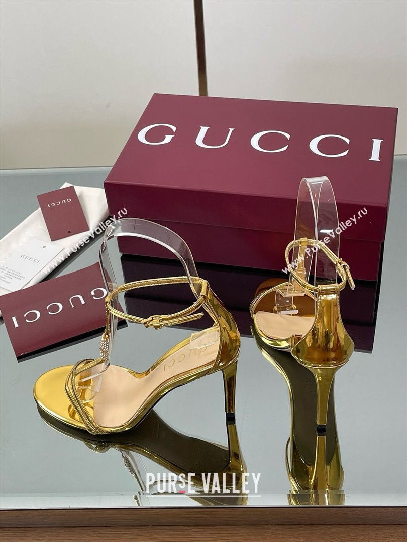 Gucci Patent Leather Sandal with Bamboo 9.5cm Heel Gold 2025 (MD-25070402)