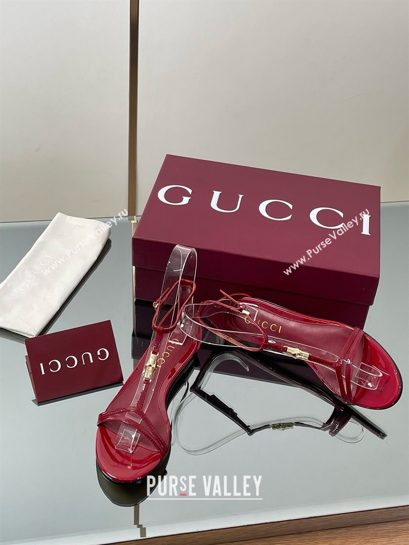 Gucci Patent Leather Thong Sandal with Bamboo Deep Red 2025 (MD-25070409)