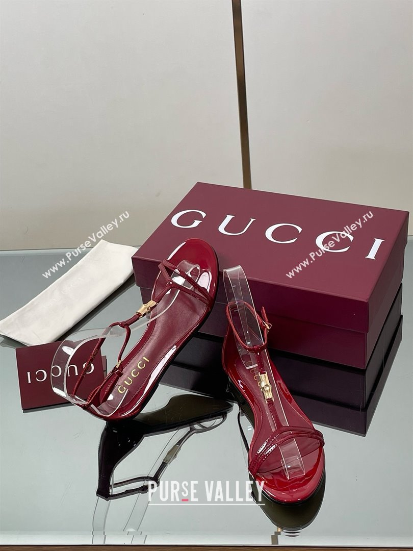 Gucci Patent Leather Thong Sandal with Bamboo Deep Red 2025 (MD-25070409)