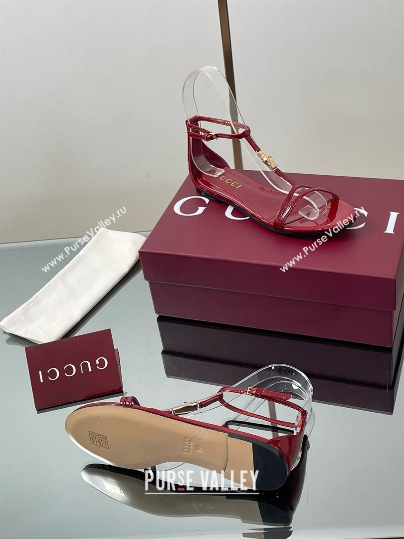 Gucci Patent Leather Thong Sandal with Bamboo Deep Red 2025 (MD-25070409)