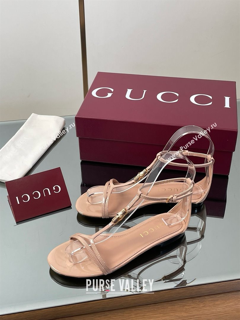 Gucci Patent Leather Thong Sandal with Bamboo Beige 2025 (MD-25070410)