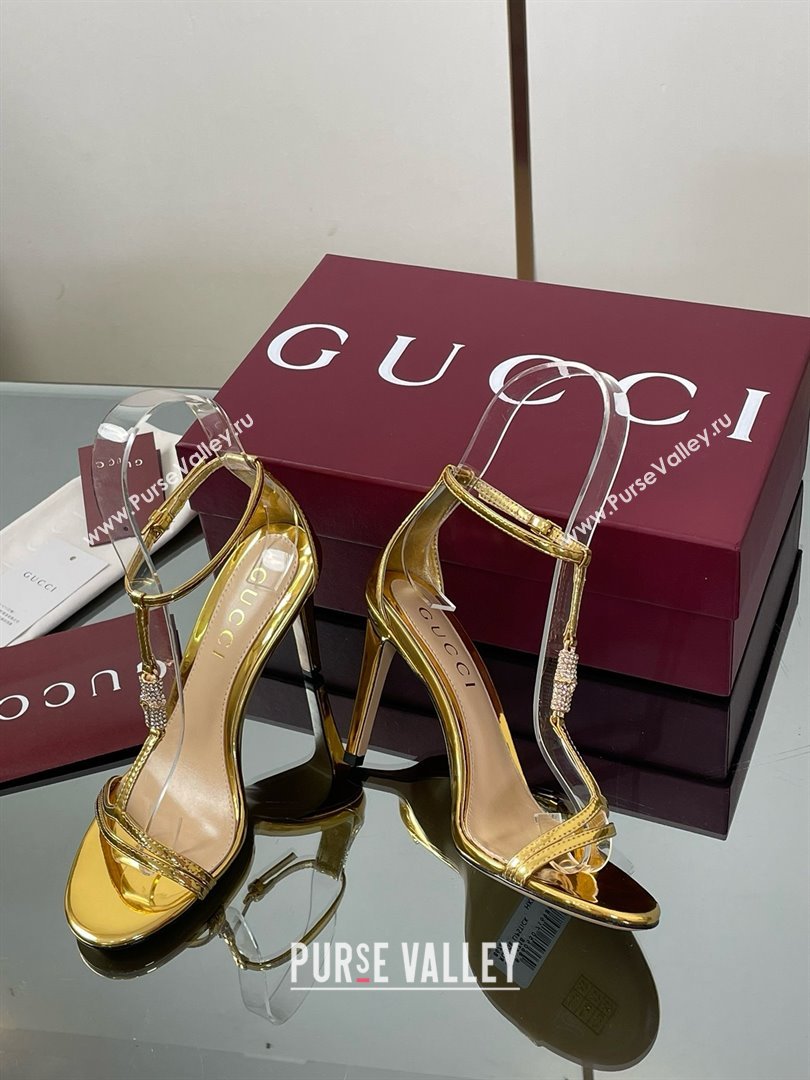 Gucci Patent Leather Sandal with Bamboo 9.5cm Heel Gold 2025 (MD-25070402)