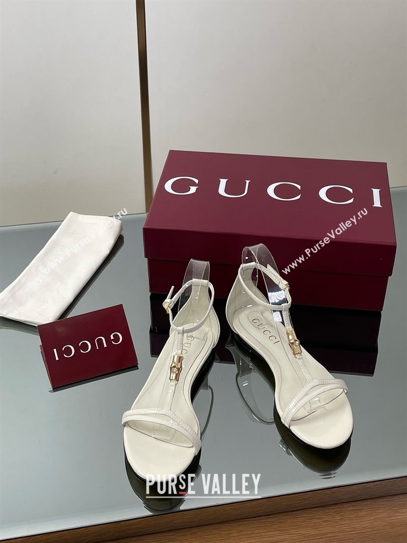 Gucci Patent Leather Thong Sandal with Bamboo White 2025 (MD-25070411)