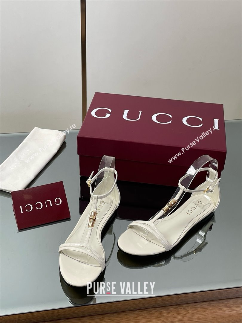 Gucci Patent Leather Thong Sandal with Bamboo White 2025 (MD-25070411)