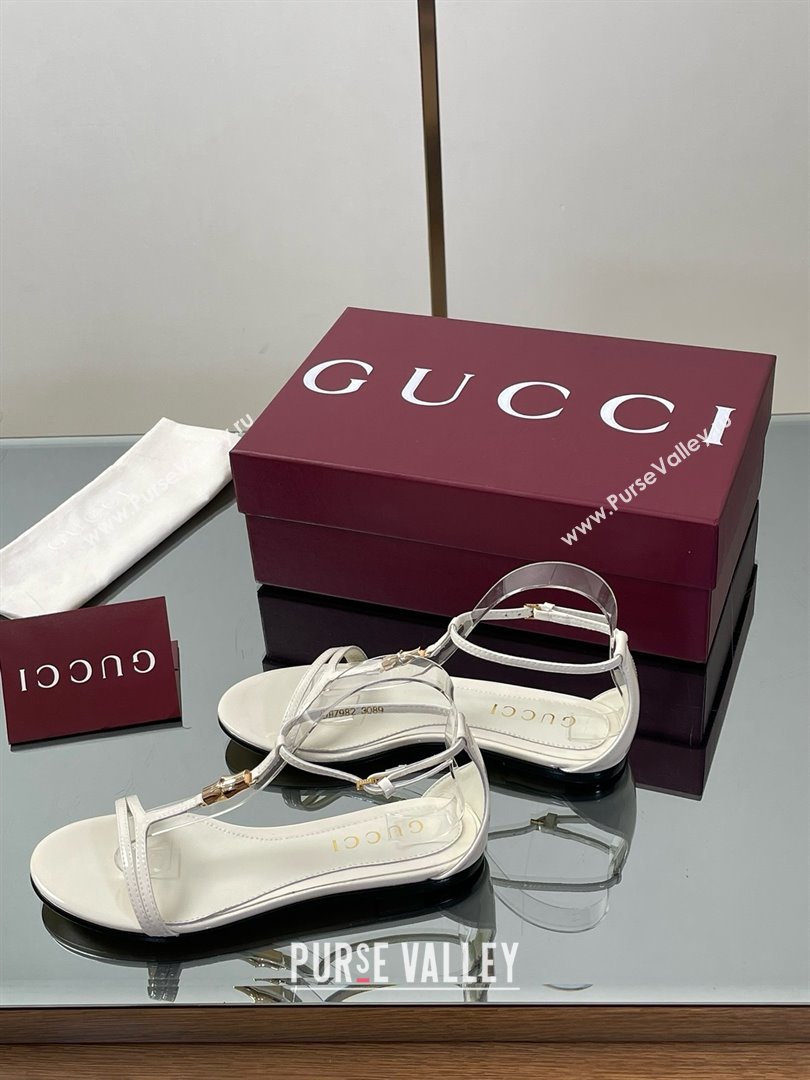 Gucci Patent Leather Thong Sandal with Bamboo White 2025 (MD-25070411)
