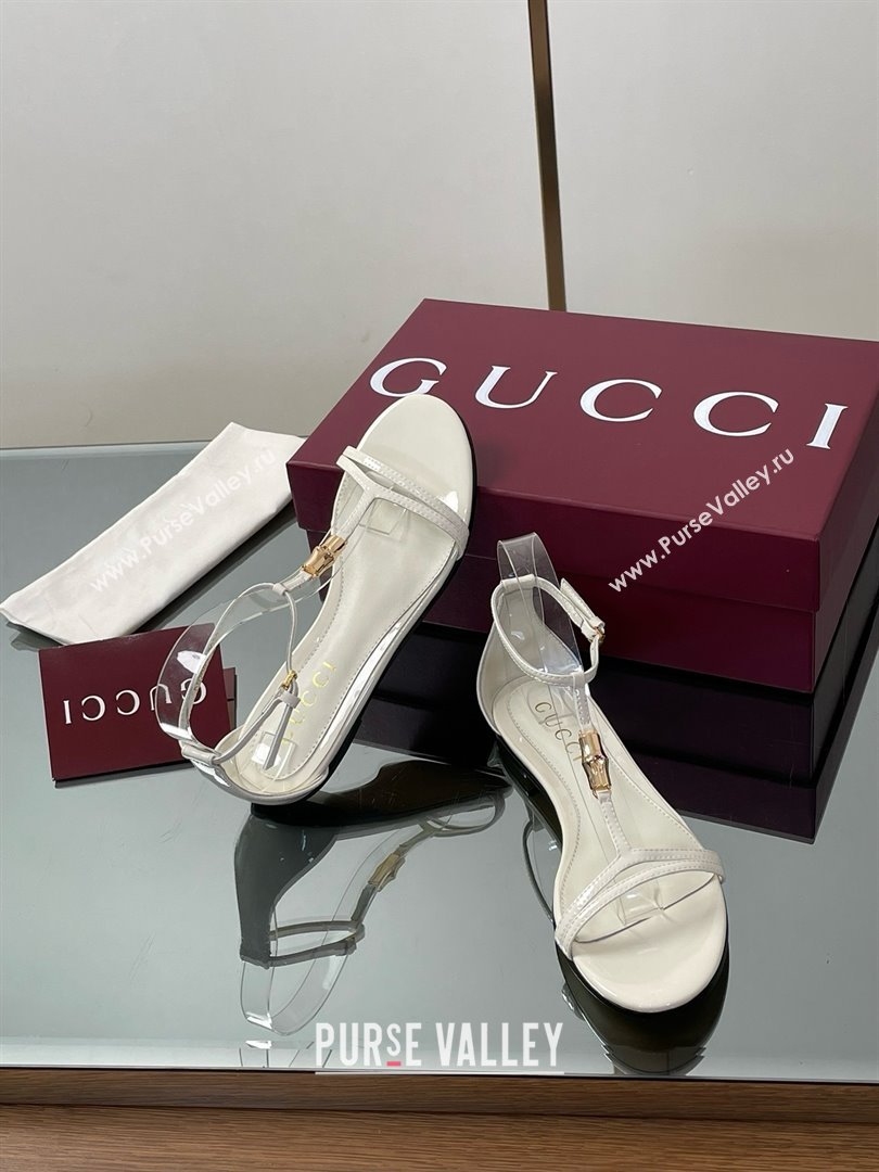 Gucci Patent Leather Thong Sandal with Bamboo White 2025 (MD-25070411)