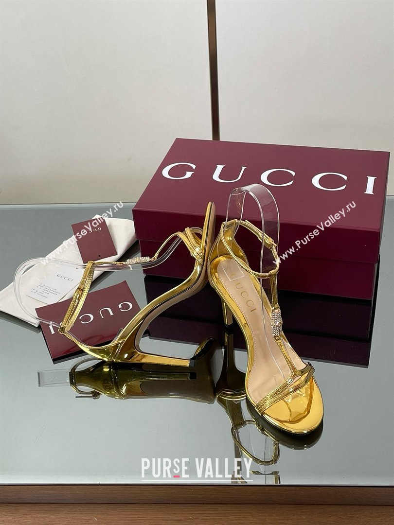 Gucci Patent Leather Sandal with Bamboo 9.5cm Heel Gold 2025 (MD-25070402)