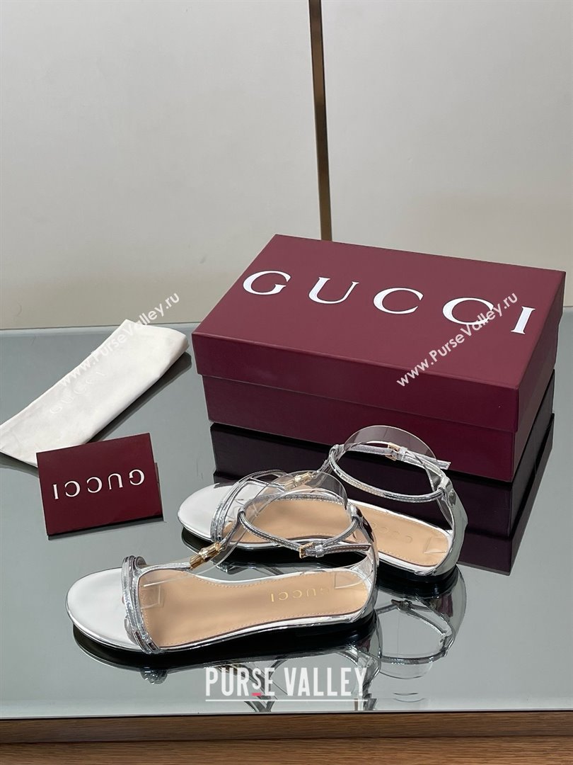 Gucci Patent Leather Thong Sandal with Bamboo Silver 2025 (MD-25070412)