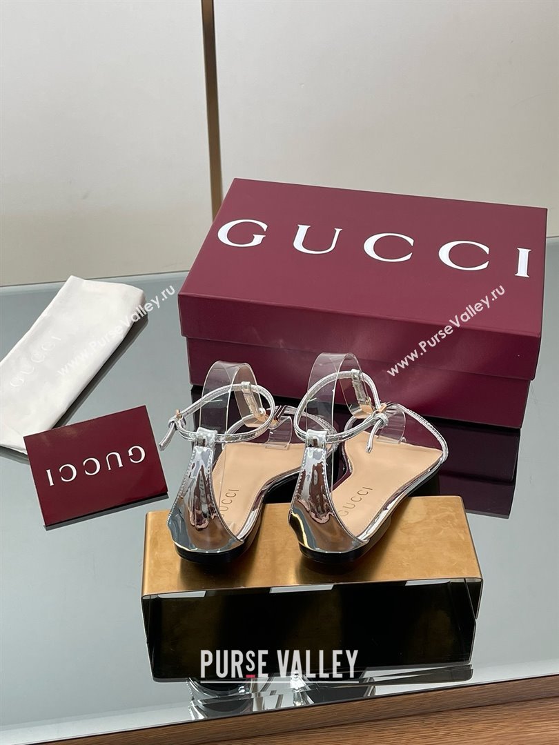 Gucci Patent Leather Thong Sandal with Bamboo Silver 2025 (MD-25070412)