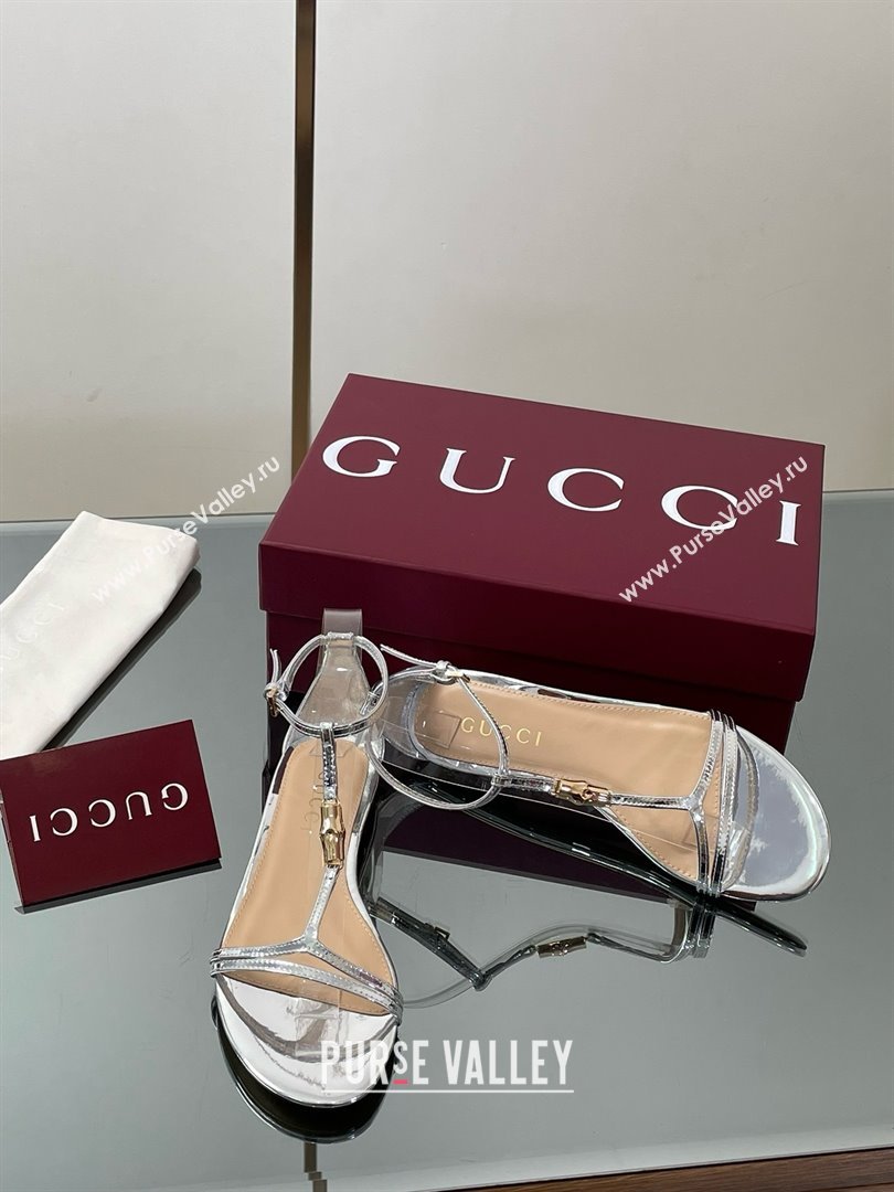 Gucci Patent Leather Thong Sandal with Bamboo Silver 2025 (MD-25070412)