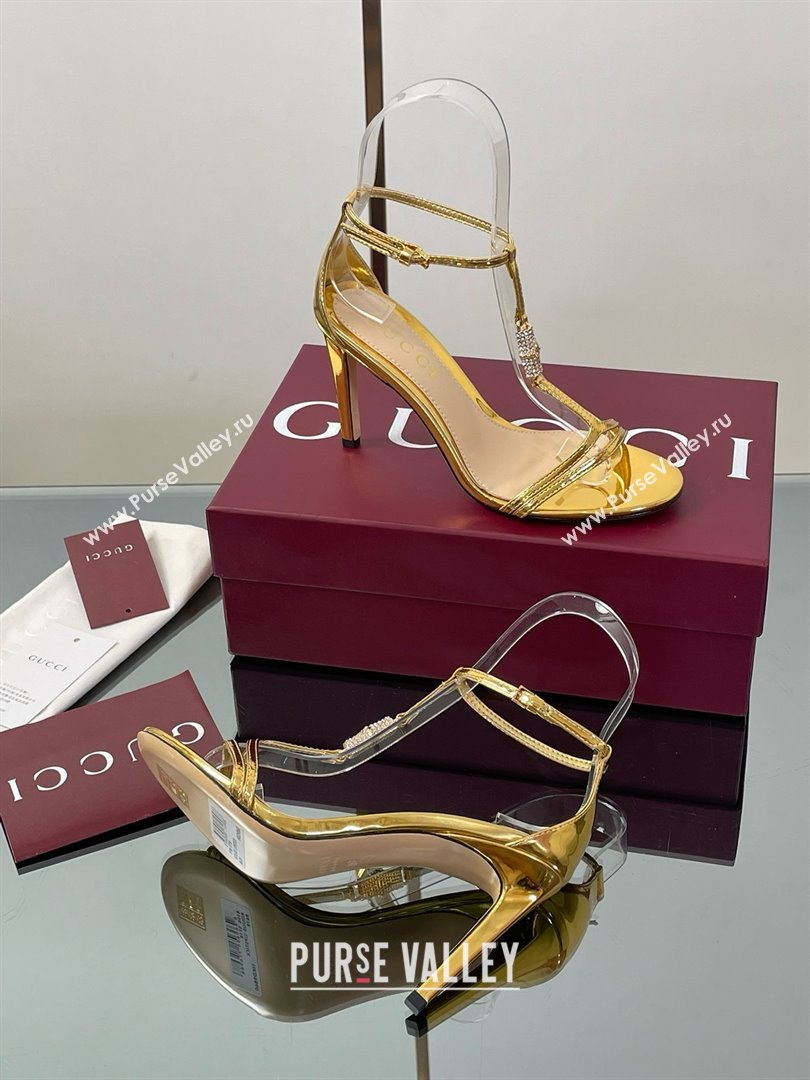 Gucci Patent Leather Sandal with Bamboo 9.5cm Heel Gold 2025 (MD-25070402)
