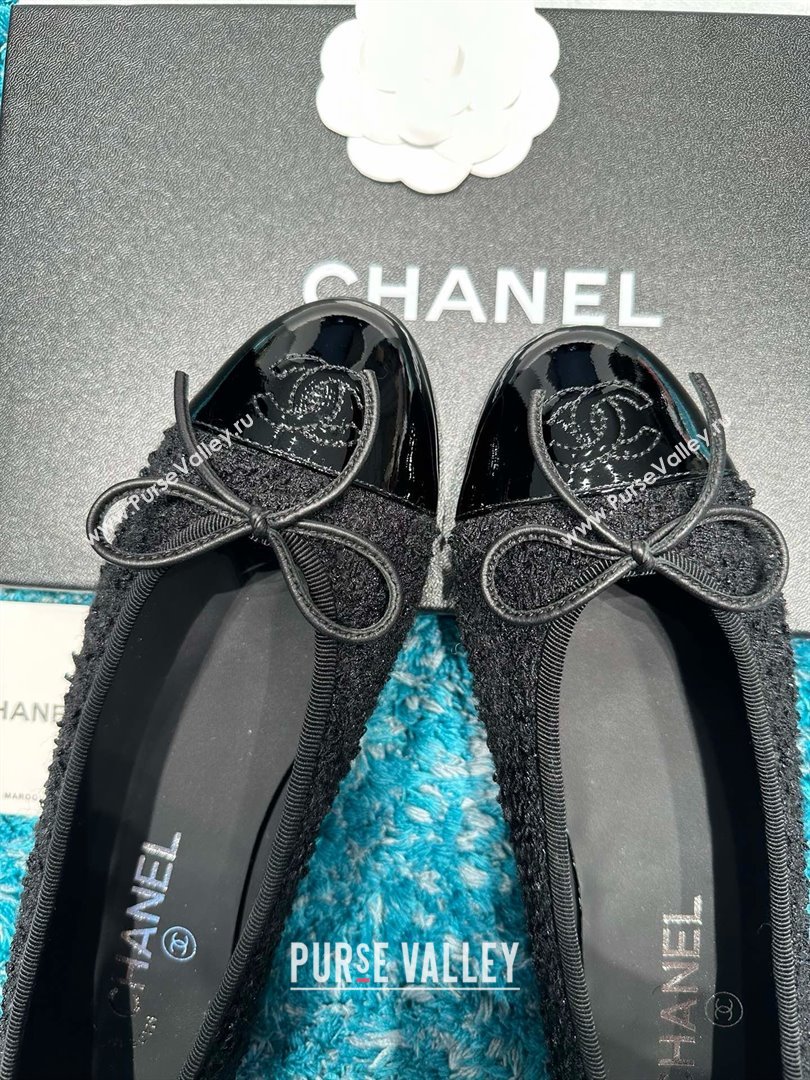 Chanel Tweed Patent Leather Ballet Flats CHB070702 Black 2025 (MD-25070702)