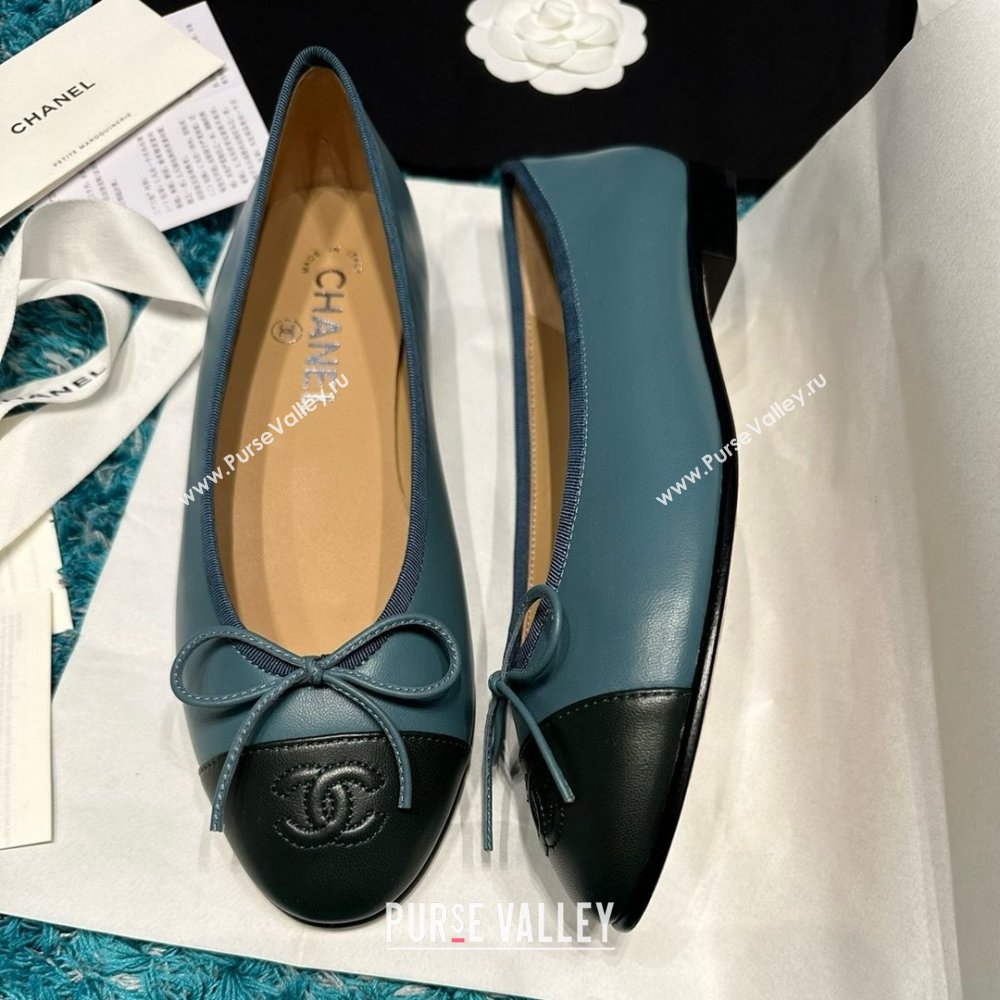 Chanel Lambskin Ballet Flats CHB070716 Blue/Black 2025 (MD-25070816)