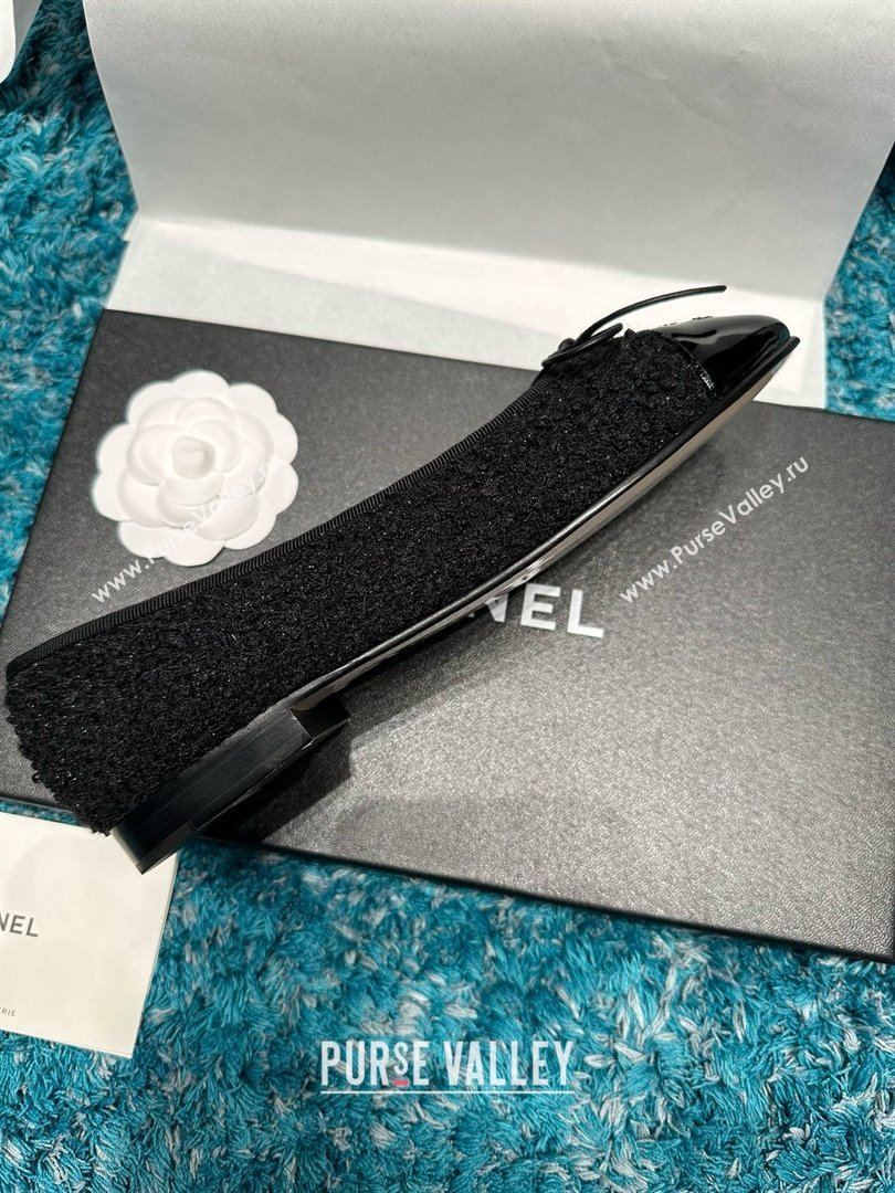 Chanel Tweed Patent Leather Ballet Flats CHB070702 Black 2025 (MD-25070702)