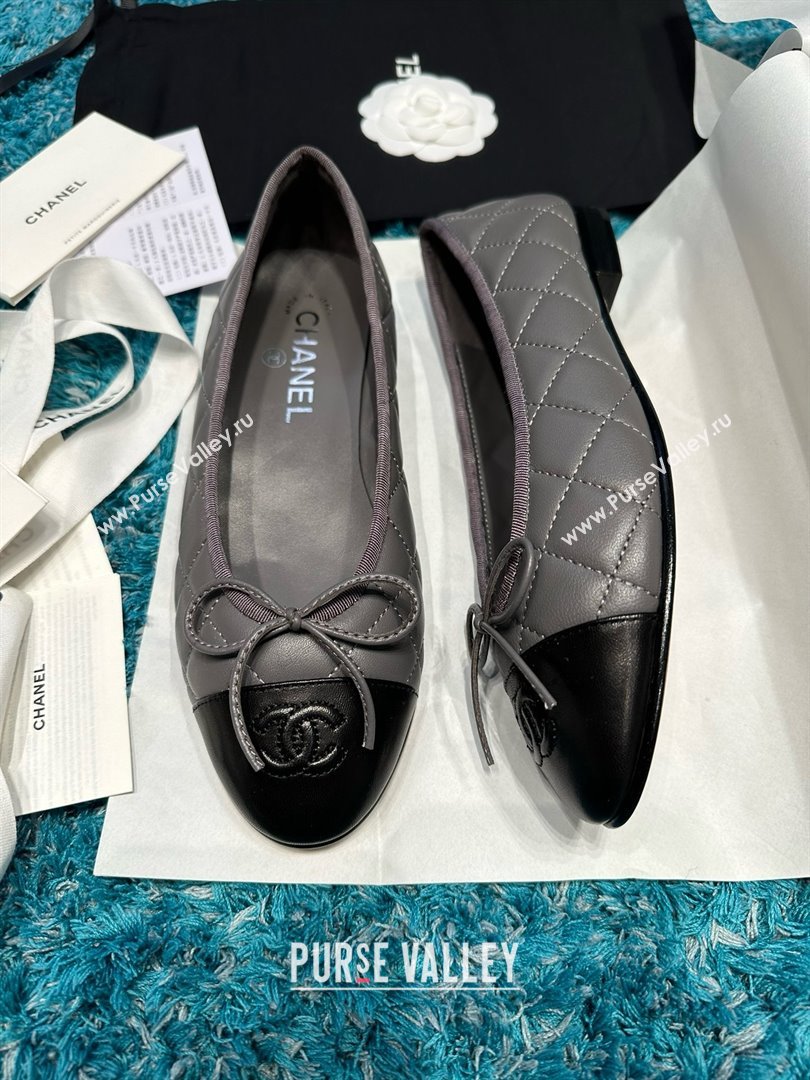 Chanel Quilted Lambskin Ballet Flats CHB070717 Grey/Black 2025 (MD-25070817)