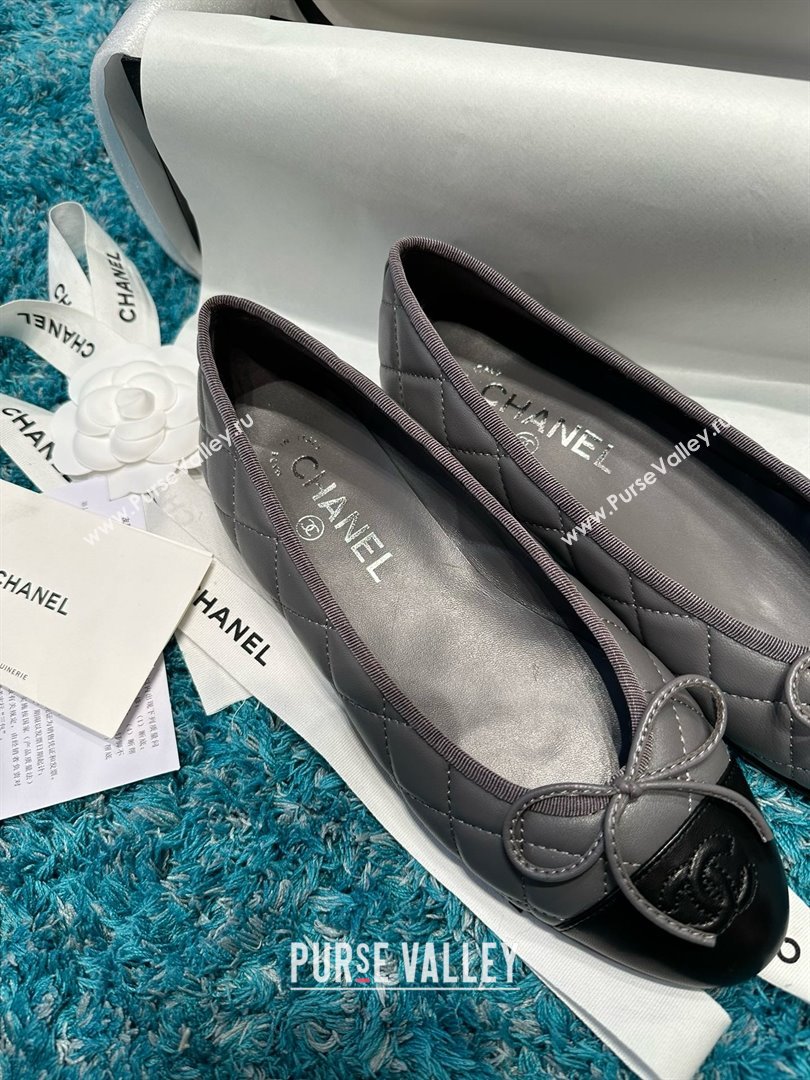 Chanel Quilted Lambskin Ballet Flats CHB070717 Grey/Black 2025 (MD-25070817)
